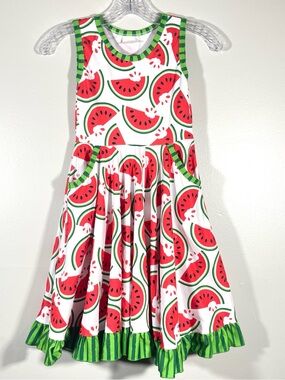 Girls Watermelon Twirl Dress Size 6/7T with Pockets 🍉